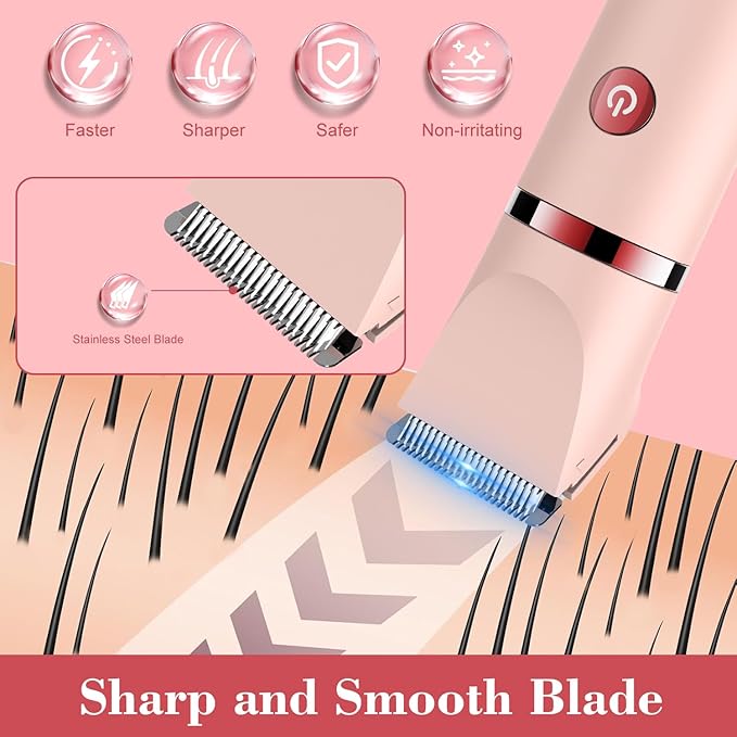 3-in-1 Electric Razor IPX7 Waterproof Bikini Trimmer Wet & Dry Use Painless Personal Trimmer Groomer for Ladies Face Body Legs Bikini Public Hairs Electric Lady Shaver with Replaceable Heads