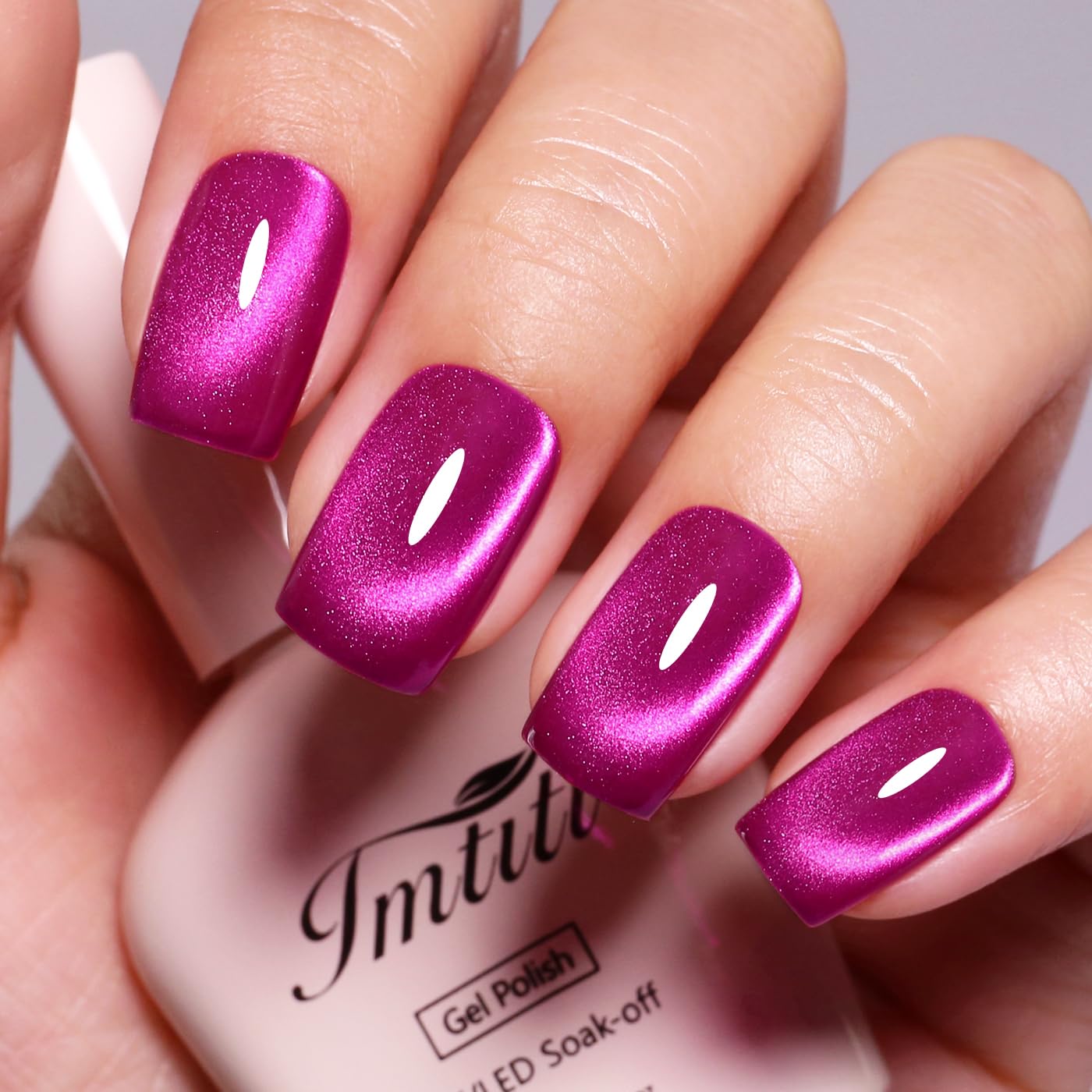 Imtiti Cat Eye Gel Nail Polish, Hot Pink Holographic Magnetic Crystal Nail Gel Polish With Magnet Glittery Galaxy Spring Summer Kit Soak Off UV Led 10ML