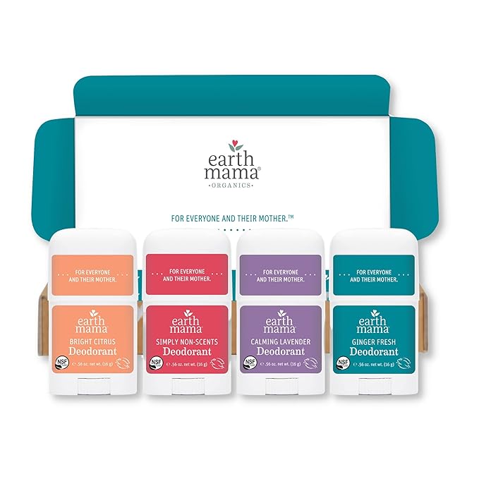 Earth Mama Mini Deodorant Travel Set | Safe for Sensitive Skin, Pregnancy and Breastfeeding, Contains Organic Calendula with No Fragrance Chemicals, No Baking Soda or Aluminum (4-Pack)