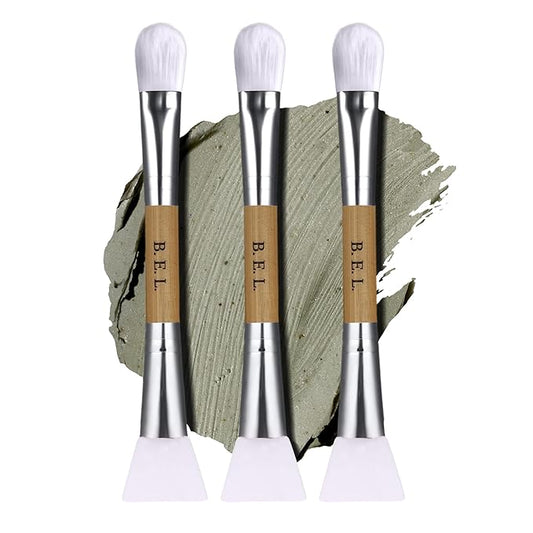Bare Essentials Living Clay Face Mask Brush (3 Pack, Bamboo) Dual Soft Silicone Face Mask Applicator Brush Tool, Great Facial Essentials, Moisturizer Applicator & Skincare Brush for Facials