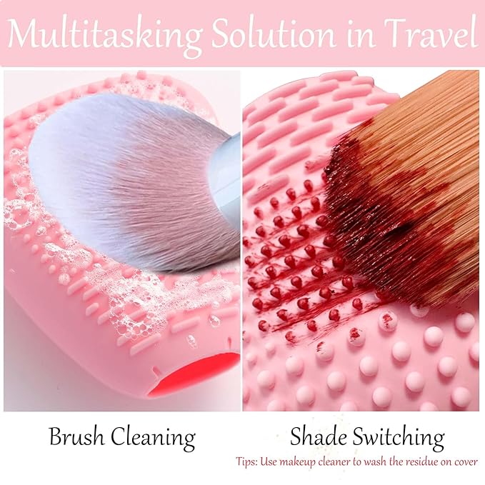 Silicone Travel Make-up Brush Holder with Cleaner Mat Pad, Organizer Case Covers for Foundation Eye Lip Brushes Storage Cleaning, Gift for Women Girl-friend Mother Wife, 5-Pcs Large + 7 Small, Blue