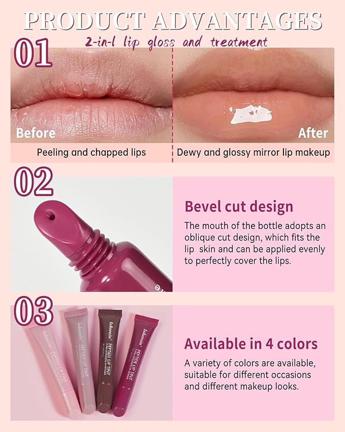 Tinted Lip Balm-2Pcs Rose-Gray Raspberry Peptide Hydrating Lip Tint Moisturizer, Jelly Glossier Lip Treatment Balm, Non-Stick Glow Reviver Lip Care Oil Lip Gloss, Thanksgiving Makeup for Women-02+04
