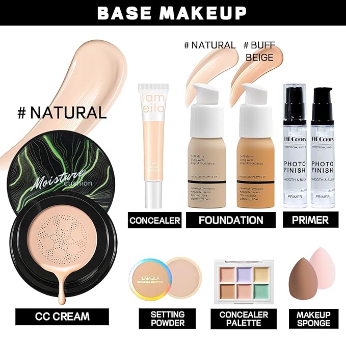 Makeup Set Makeup Set for Women Girls Teens Full Kit, Makeup Present Set for Beginners and Professionals Include Eyeshadow Palettes, Foundation, CC Cream, Liquid Lipsticks Set