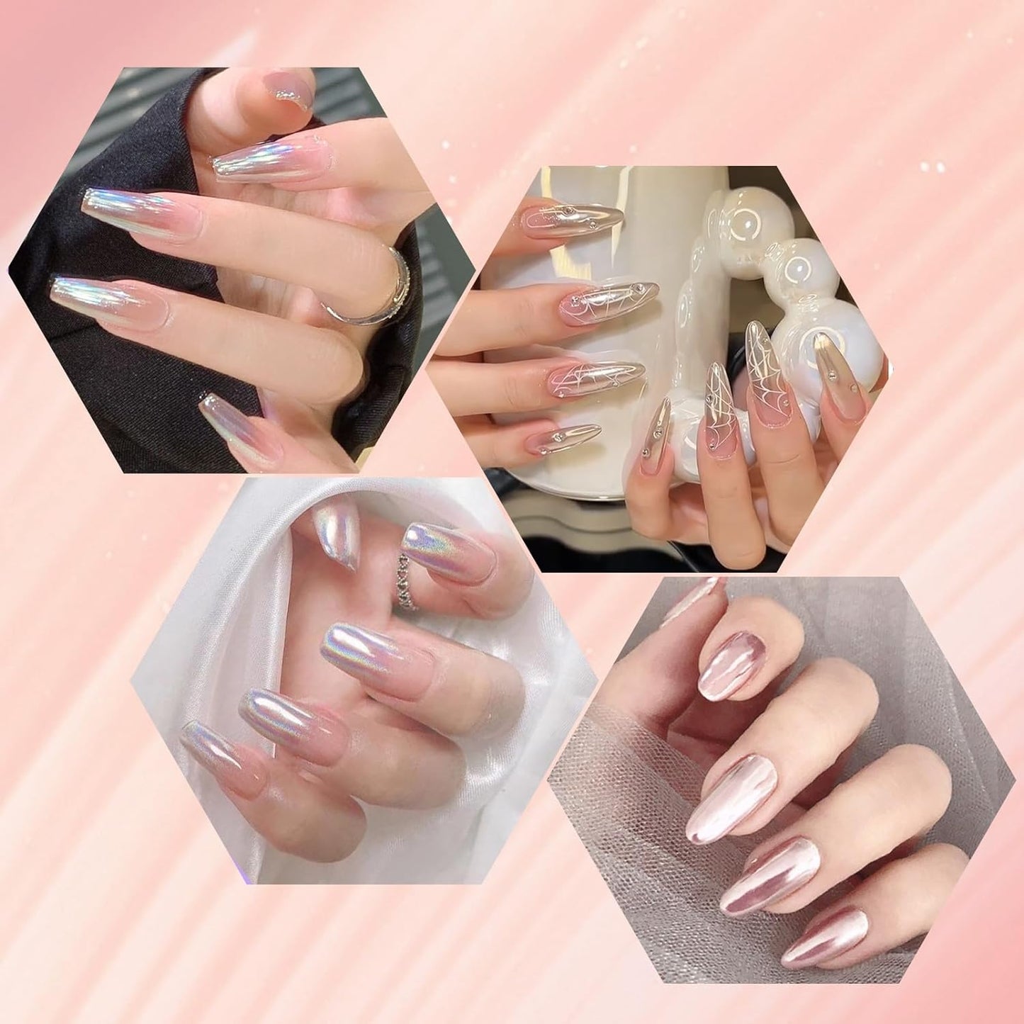 Artdone Chrome Nail Powder Magic White Pearl Kit Mirror Effect Silver Metallic Holographic Dip Nail Powder Decoration Iridescent Aurora Mermaid Pigment
