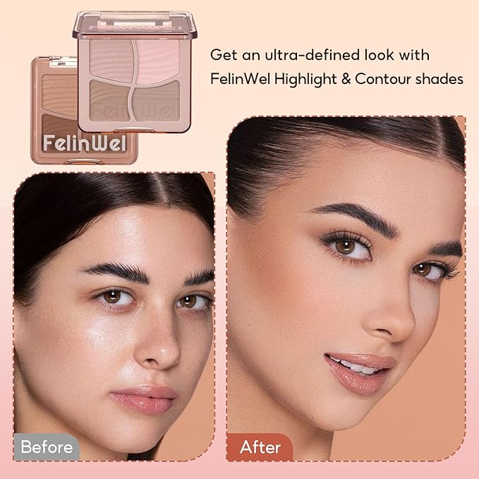 Highlight Contour Makeup Palette Effortless Blending Matte Shimmer Highlighter Palette and Bronzer Powder for Warm Toned Skin with Brush