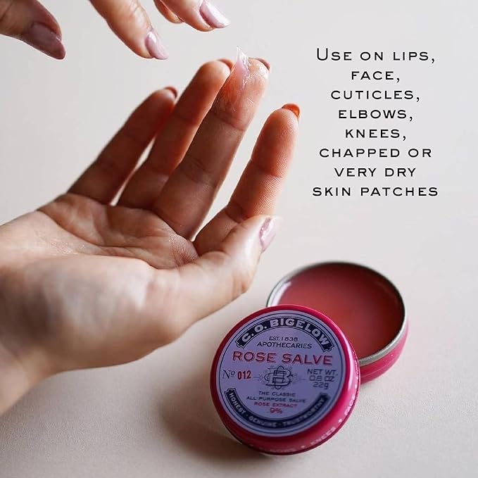 C.O. Bigelow All Purpose Salve Lip Balm Tins, Rose Salve Pack of 3 for Chapped Lips & Dry Skin - Moisturizing Lip, Cuticle 0.8 oz each