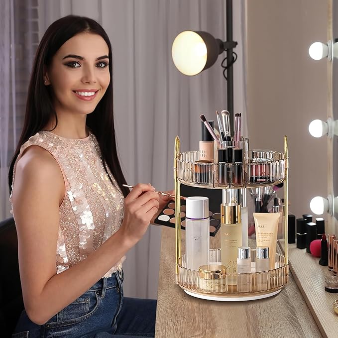 360 Rotating Makeup Organizer - Large-Capacity Skincare & Makeup Storage with 2-Tier Perfume Organizers, Cosmetic Dresser & Makeup Brush Holder - Fits Bedroom, Bathroom, Vanity Shelf & Countertop