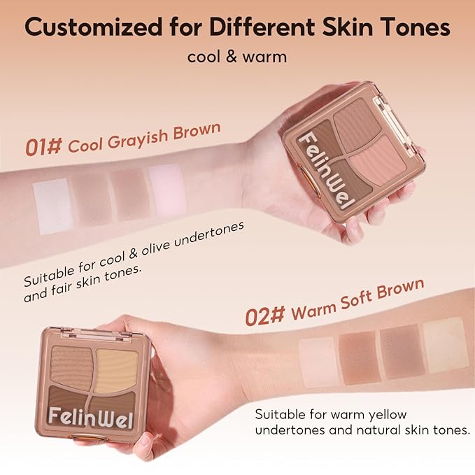 Highlight Contour Makeup Palette Effortless Blending Matte Shimmer Highlighter Palette and Bronzer Powder for Cool Toned Skin with Brush