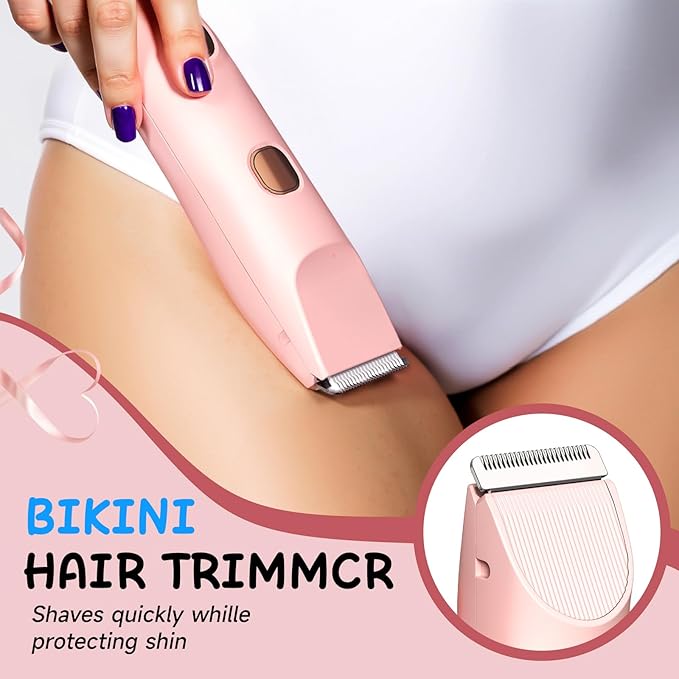 2 in 1 Bikini Trimmer for Women, Smooth and Painless Electric Razors for Women, IPX7 Waterproof Women's Electric Shaver, Rechargeable Bikini Underarm Legs Arm Body Face Trimmer Womens Shaver (Pink)
