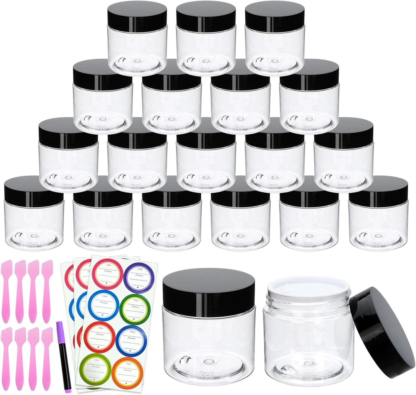 20 Pack 2oz Plastic Containers with Lids, Jars with Lids, Great for storing,lip balms, creams, ointments, cosmetics, samples