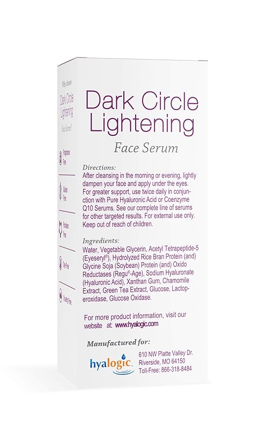 Hyalogic Dark Circle Lightening Face Serum - Treat Under Eye Dark Circles w/Hyaluronic Acid, Eveseryl & Regu-Age - Soothe, Nourish & Rejuvenate Skin - 1oz