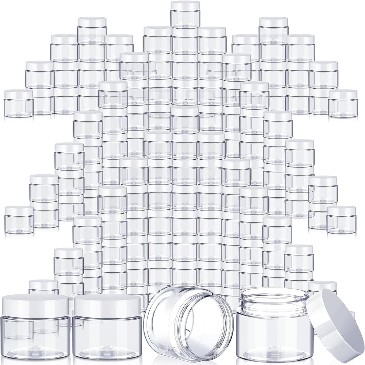 SATINIOR 100 Pcs Plastic Jars with Lids Small Containers Lids Wide Mouth Small Plastic Containers for Lotion Cream Rhinestones Body Butters Travel Storage(10 oz,White)