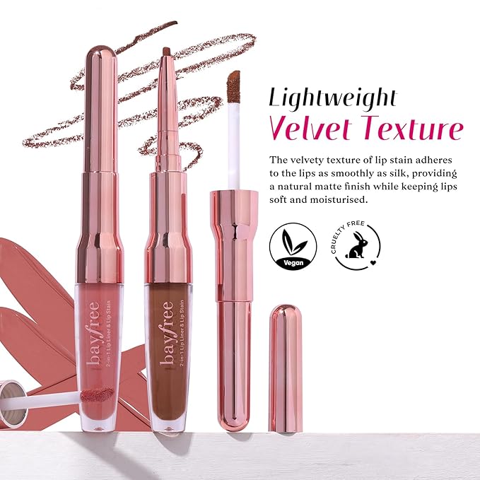 2 PCS Lip Liner and Lip Stain Combo Set, High Pigmented Long Lasting Velvet Lip Tint, Well-Defined Lipliner, Weightless Waterproof Not Animal Tested, Matte Finish Makeup
