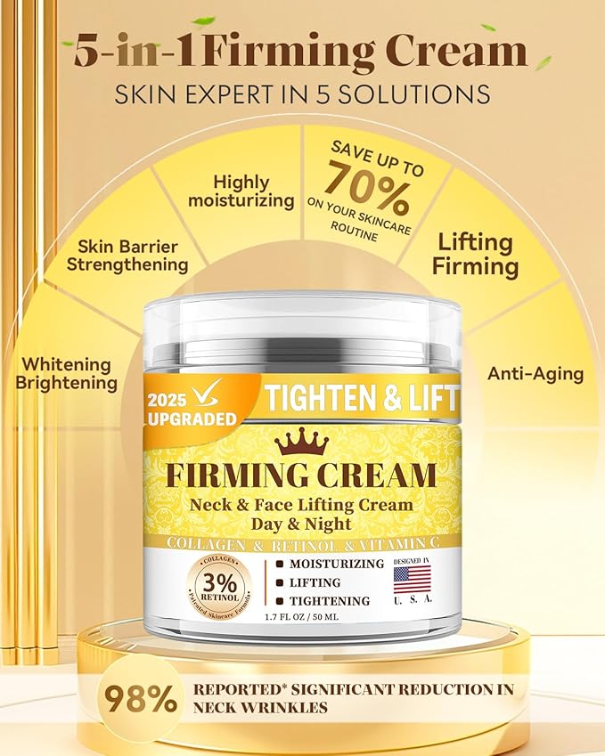 3% Retinol Cream Face Moisturizer, Anti Aging Neck Firming Cream with Collagen, Day & Night Face Cream with Hyaluronic Acid, Lifting & Tightening Wrinkle for Women & Men (1.51 Fl Oz (Pack of 1))