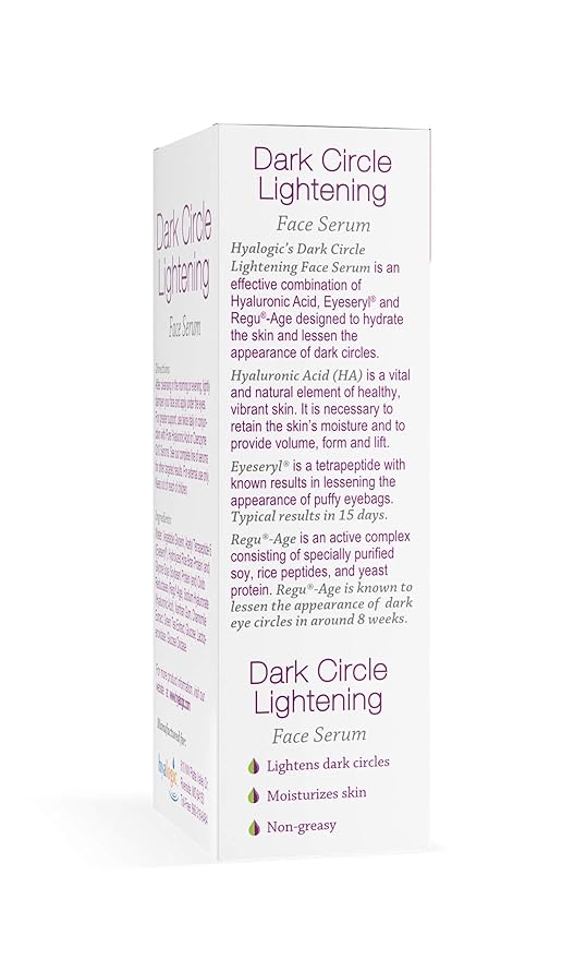 Hyalogic Dark Circle Lightening Face Serum - Treat Under Eye Dark Circles w/Hyaluronic Acid, Eveseryl & Regu-Age - Soothe, Nourish & Rejuvenate Skin - 1oz