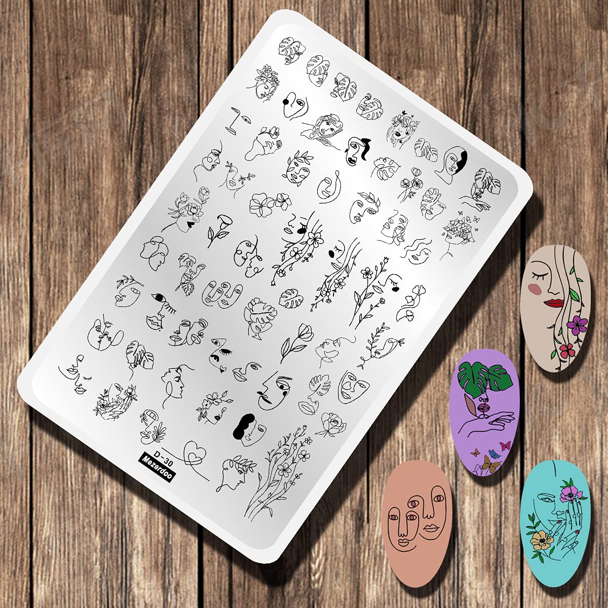 2pcs Large Abstract Face Galaxy Nail Stamping Plates Line Girl Face Pictures Stencil Moon Star Space Nail Picture Design Stamp Templates Mix Flower Leaf Starry Sky Stainless Steel Nail Art Image Plate