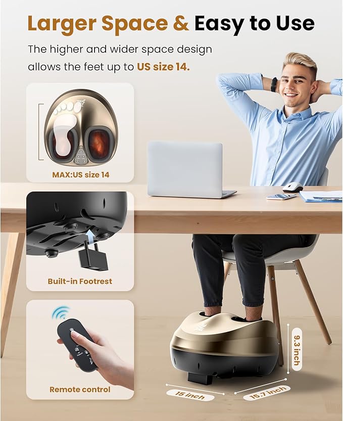 BOB AND BRAD Foot Massager Machine with Heat and Remote, Fits up to Men Size 14, Electric Shiatsu Deep Kneading Foot Massager, Relieve for Plantar Fasciitis and Neuropathy Pain
