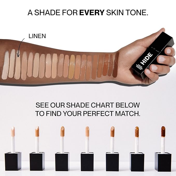 HIDE Liquid Concealer, Medium to Full Coverage Concealer for Blemishes, Under Eye Dark Circles & Scars, Oil Free Concealer, Linen (See Shade Finder), 0.5 fl oz