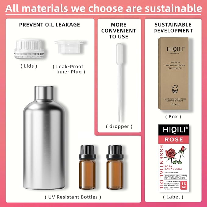 HIQILI Rose Essential Oil for Diffuser, Soap, Perfume & Candle Making - 16 Fl Oz