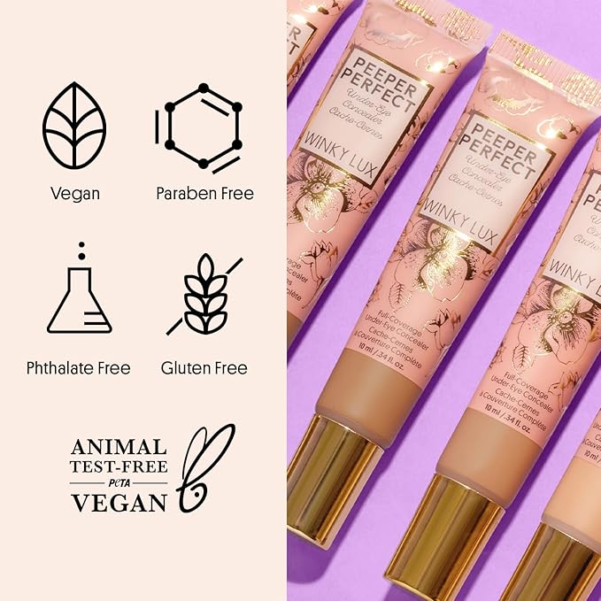 Winky Lux Peeper Perfect Under Eye Concealer, Makeup & Eye Brightener, Full Coverage Concealer for Dark Circles, Color Corrector & Eye Primer, With Collagen, Hyaluronic Acid & Vitamin E (Very Fair)