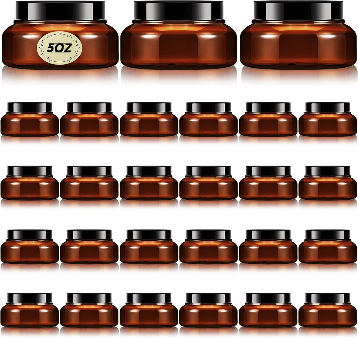 Tessco 24 Pack Plastic Jars with Lids Labels Empty Clear Plastic Jars Round Refillable Cosmetic Containers Body Butter Containers Bulk Sugar Scrub Bottle for Make Up(5 oz,Brown)
