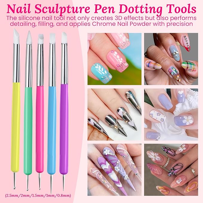 39 PCS Nail Art Brushes Set,Nail Art 3D Sculpting Pen Dotting Tools,Ombre Silicone Brush,Liner Brushes,Acrylic Brushes,Nail Art Palette with Gel Mixing Rod,Nail Design Kit for Home Diy & Salon