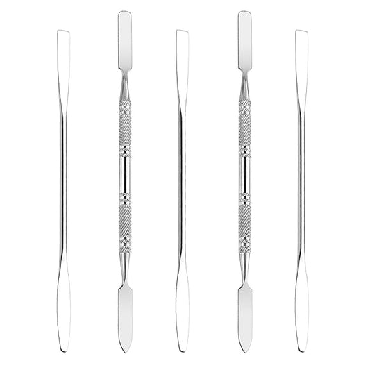 5Pcs Makeup Spatula tool metal Set Professional Beauty Stainless Steel Cosmetics Mixer Long Metal Spatula Depotting Mixing Tool (#1+#2)