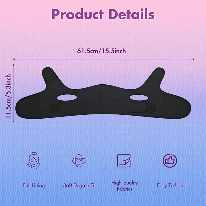 2 Pack Face Slimming Strap, Double Chin Reducer Band, Graphene V-Line Mask Chin Up Mask V Shaped Face Mask Chin strap for sleeping, V-Line Lifting Mask for Women, Medium, Black and Pink