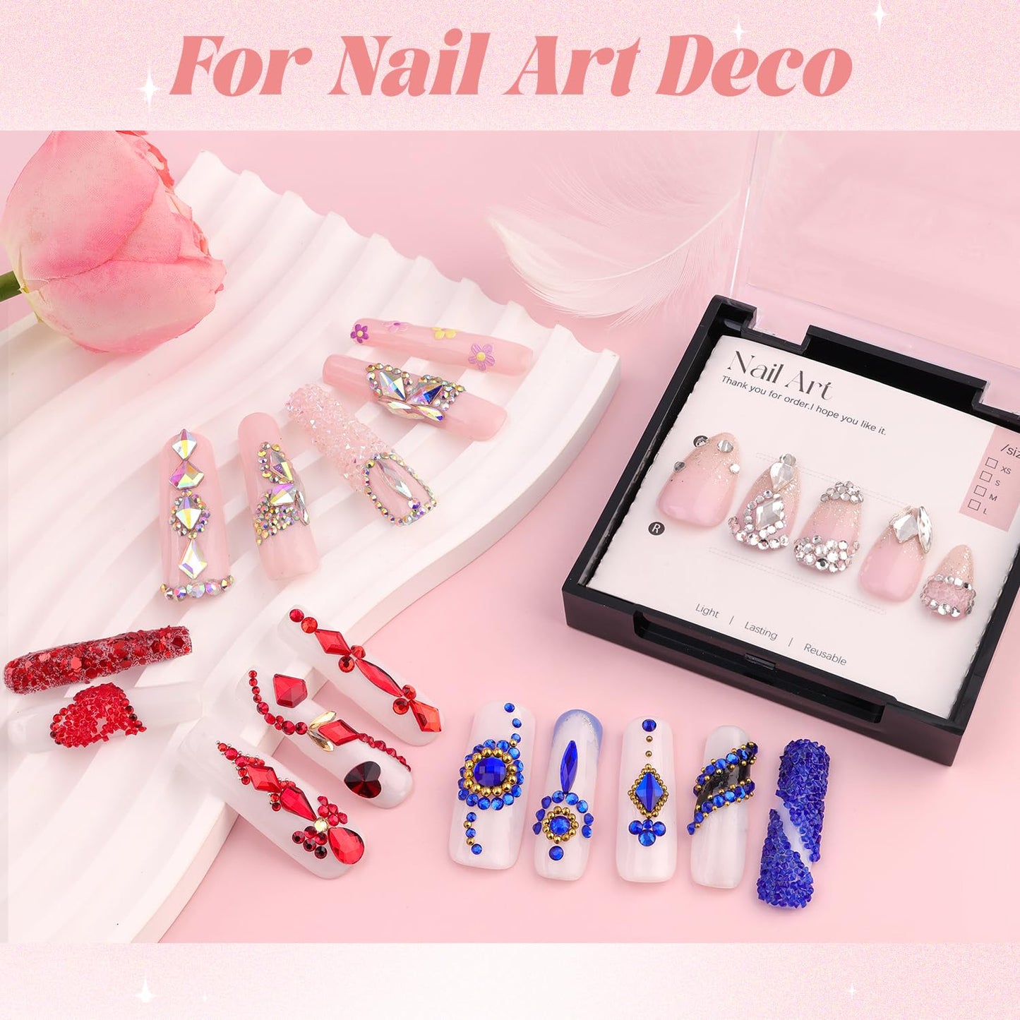 3600pcs Glass AB Nail Rhinestones 6 Sizes(1.8/2/2.4/2.8/3/4mm) Flatback Crystal Nail Charms Jewels Decoration for Nail Art and Crafting, Tweezer and Pickup Pen included