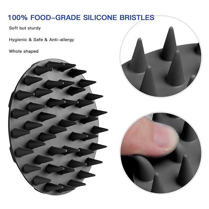 INNERNEED Scalp Massager Shampoo Brush, Wet & Dry Manual Scalp Care Head Scrubber Hair Washing, Soft Silicone Bristles, for Hair Growth, Dandruff Removal (Black+Gray)