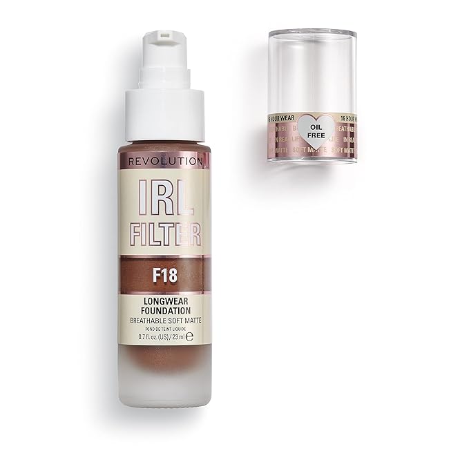 Revolution Beauty, IRL Filter Longwear Foundation, Soft & Breathable Formula, Medium to Full Coverage, Matte Finish, F18, 0.7 Fl. Oz