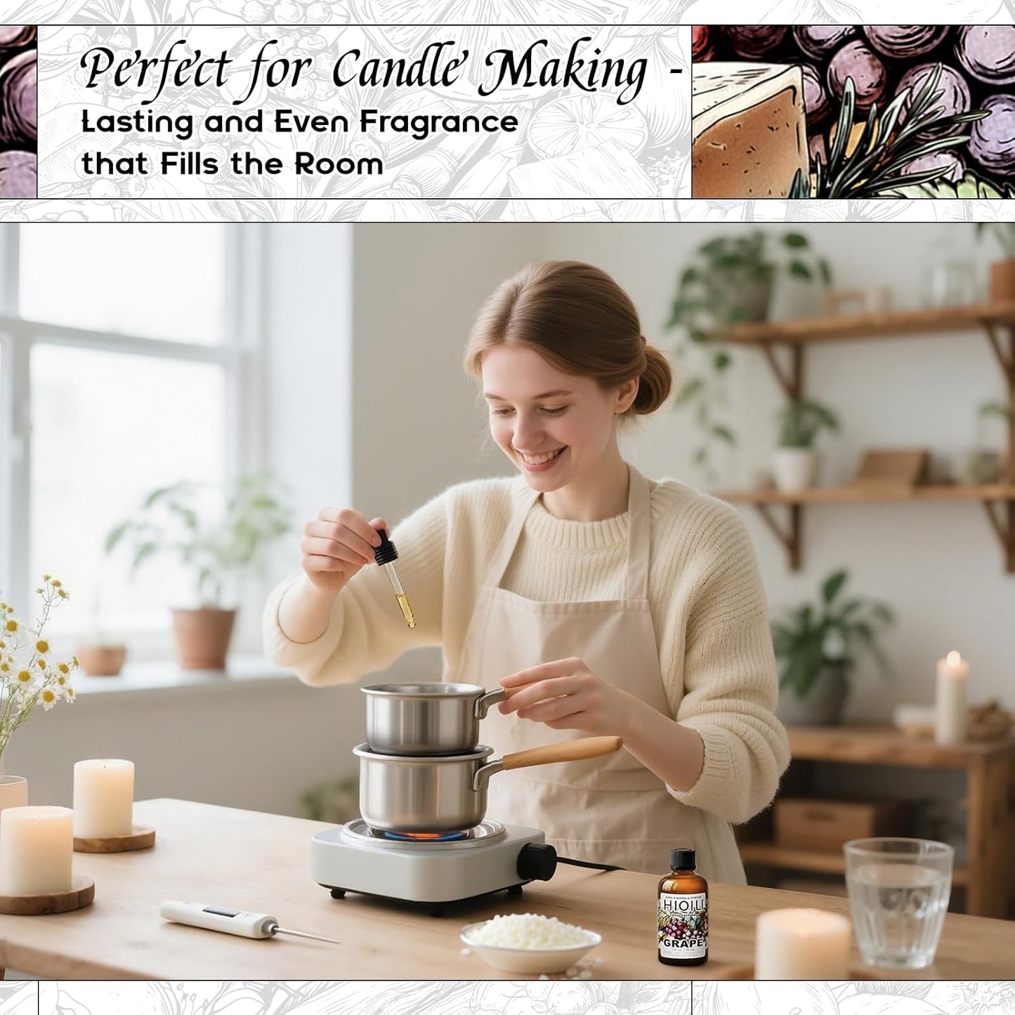 HIQILI Grape Fragrance Oil for Diffuser & Oil Burner, Fruity Scents for Making Candles, Hand Soap, Air Freshener, Long Lasting - 1 Fl Oz