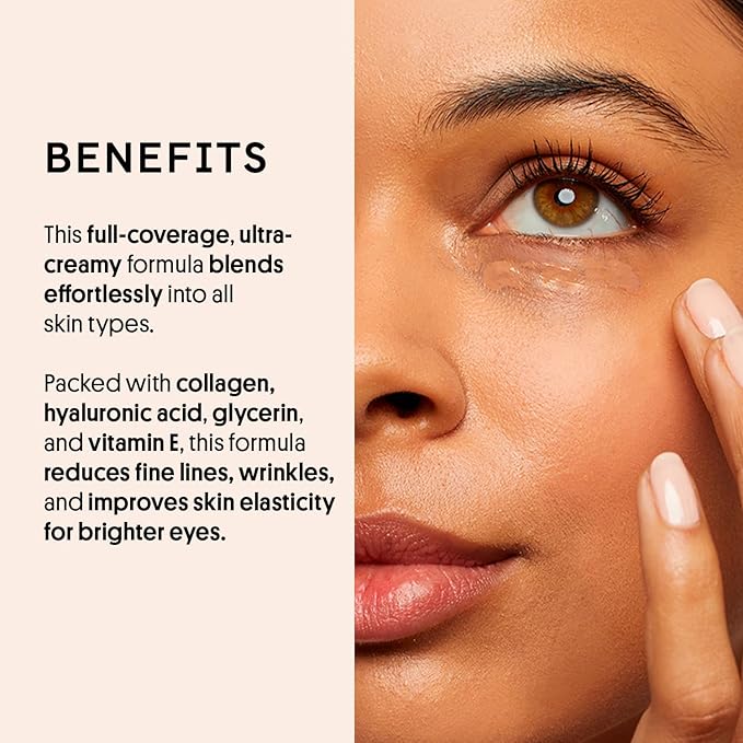 Winky Lux Peeper Perfect Under Eye Concealer, Makeup & Eye Brightener, Full Coverage Concealer for Dark Circles, Color Corrector & Eye Primer, With Collagen, Hyaluronic Acid & Vitamin E (Light Medium)