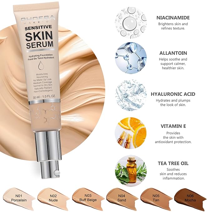PHOERA Foundation, PHOERA Contour Palette,Shades with Highlighter & Bronzer & Blush,PHOERA Makeup Lightweight Long Lasting Wrinkles Matte Natural Finish (104+140CC+N03/ Buff Beige)