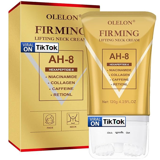 [2025 Upgrade] AH8 Firming Neck Cream with Roller - Tightening & Lifting Cream for Sagging Skin, 8-HA Clockwise Neck Cream for Face & Body Skin Tightening Cream with Massage Roller