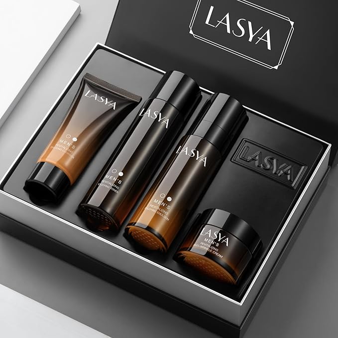 Anti Aging Skin Care Set for Men,Reduce Wrinkles & Hydrate Mens Skin Care Kit Cleanser,Toner,Lotion,Face Cream,Complete Skincare Process for Men Unique Skin Care Sets & Kits(4-Pcs)