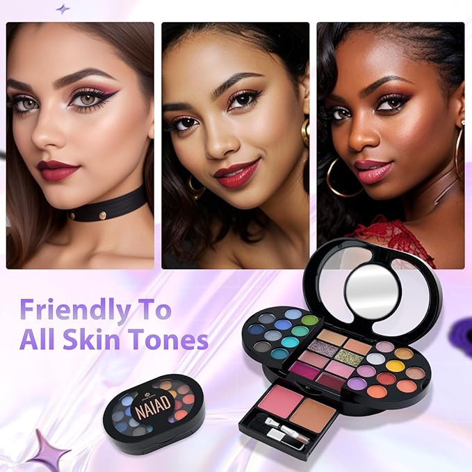 Color Nymph Travel Makeup Palette with Mulit-Colors Eyeshadows,Concealer, Body Glitter,Lip Glosses,Blush,Highlighter,Makeup Applicators And Mirror