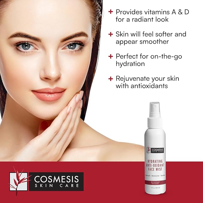 Cosmesis Hydrating Anti-Oxidant Face Mist - Refresh, Moisturize & Soothe Dry Skin, Tea Blend & Vitamins A/D - 4 fl oz