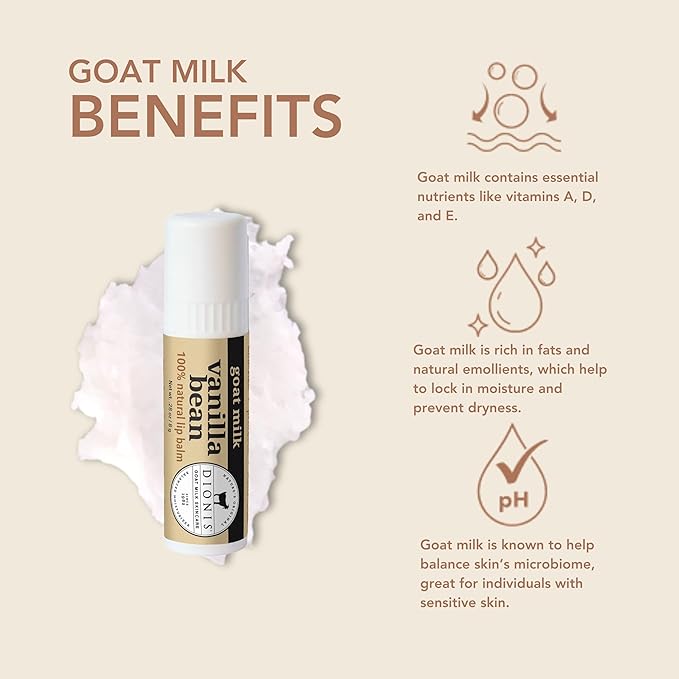 Dionis Goat Milk Skincare Vanilla Bean Holiday Lip Balm Gift Set - Beeswax, Shea Butter & Coconut Oil Lip Care Products Made in The USA - Cruelty Free Lip Moisturizer For Chapped Lips, 0.28oz 3 Pack