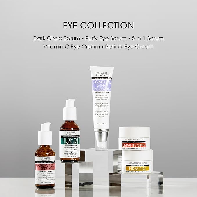 Advanced Clinicals 5-in-1 Eye Serum | Multi-Benefit Visible Anti Aging Under Eye Serum Face Moisturizer Reduces Appearance Of Dark Circles, Puffy Eyes, Crows Feet, Wrinkles, & Fine Lines, 2-Pack
