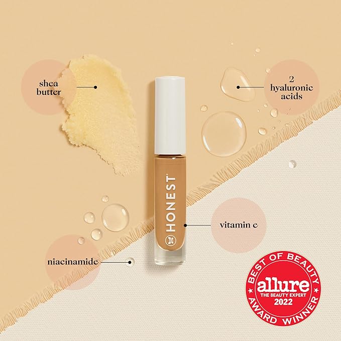 Honest Beauty Fresh Flex Concealer with Niacinamide + Vitamin E + Hyaluronic Acid | Vegan + Cruelty free | Almond, 0.17 fl oz