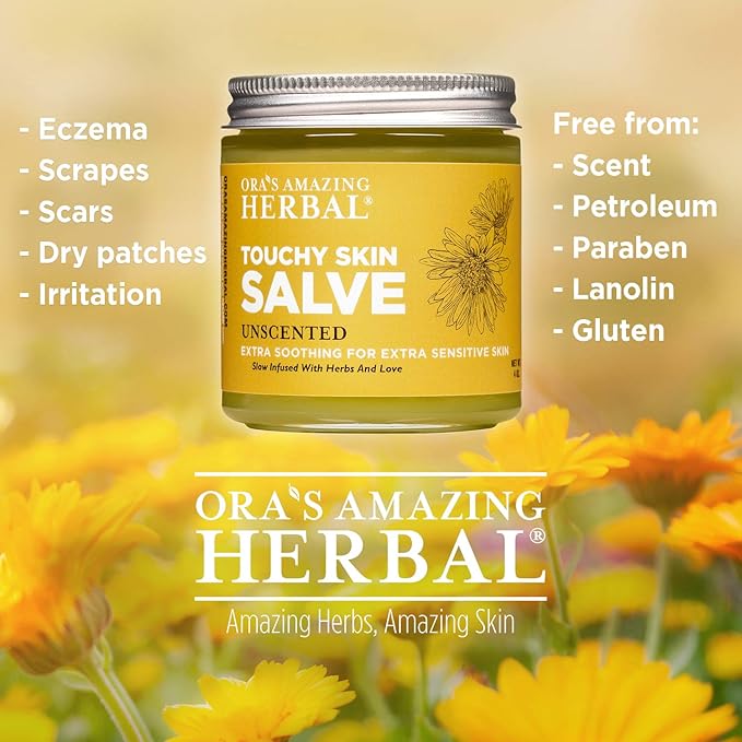 Ora's Amazing Herbal Unscented Moisturizer Travel Set, Touchy Skin Salve, Unscented Body Butter & Body Oil Set, Travel Size, Eczema and Senstivie Skin