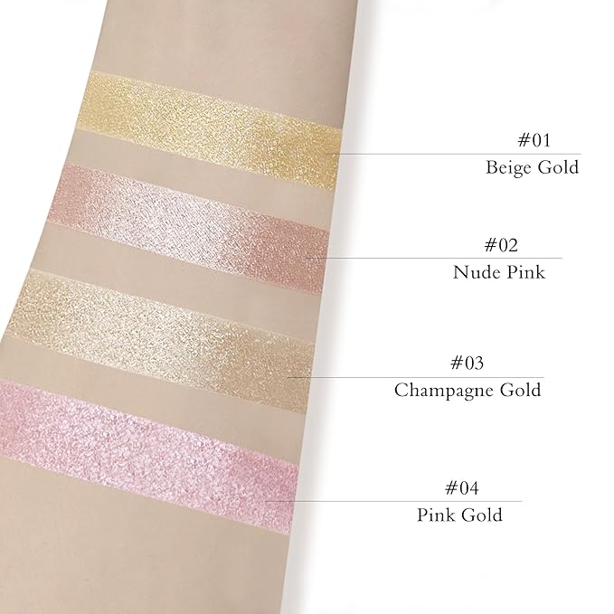 Highlighter Makeup Palette Shimmer Contour Palette Powder for Brighten Face Contour Gold Cheek Highlight Makeup, Long Lasting Highlighter Powder with Mirror for Illuminator Makeup (BEIGE GOLD)