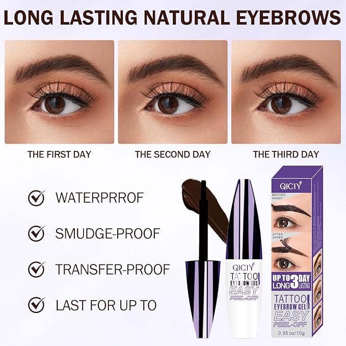 2025 New Tattoo Eyebrow Gel Easy Peel Off for Women, Upgrade Eyebrow Tattoo Peel Off, Transfer-proof Eyebrow Gels Waterproof for All Skin Types (Dark brown)