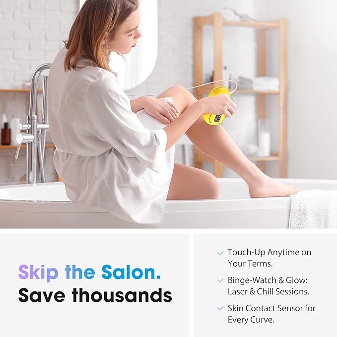 IPL Laser Hair Removal Device for Women & Men - Home 45°F Ice-Cooling Contact for Painless & Long-Lasting Results, 86% Hair Reduction in 3 Weeks for Full Body & Bikini Line, Light Yellow