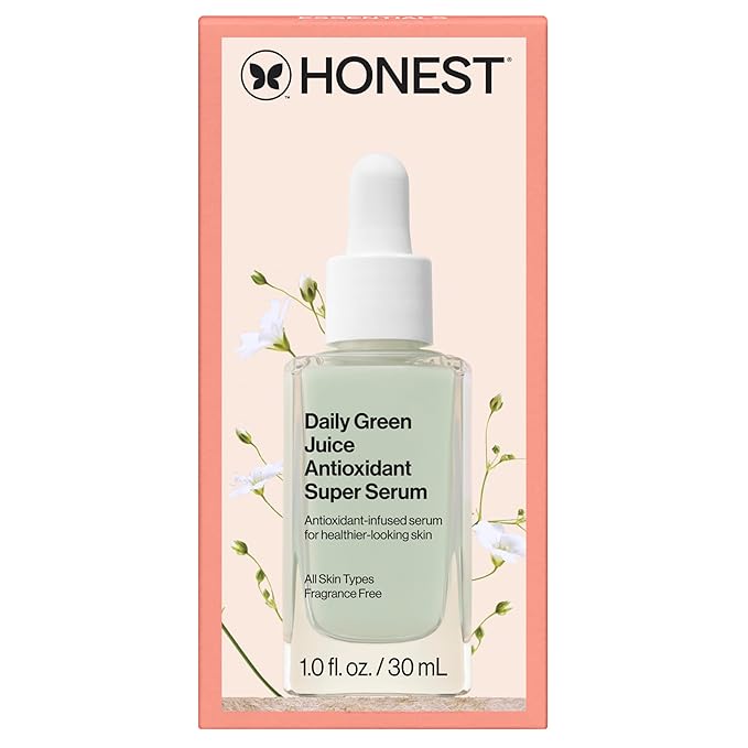 Honest Beauty Daily Green Juice Antioxidant Super Serum | Improves Skin Tone + Texture | Gentle for Sensitive Skin, Fragrance Free, Vegan | 1 fl oz