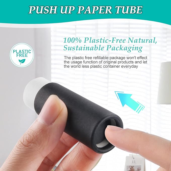 15 Pcs 0.3 oz Paperboard Lip Balm Tubes,Empty Kraft Paper Chapstick Tube Holder,Push-Up Style Biodegradable Solid Perfume Lip Gloss Container for DIY Homemade Balm Container,Natural Packaging- Black