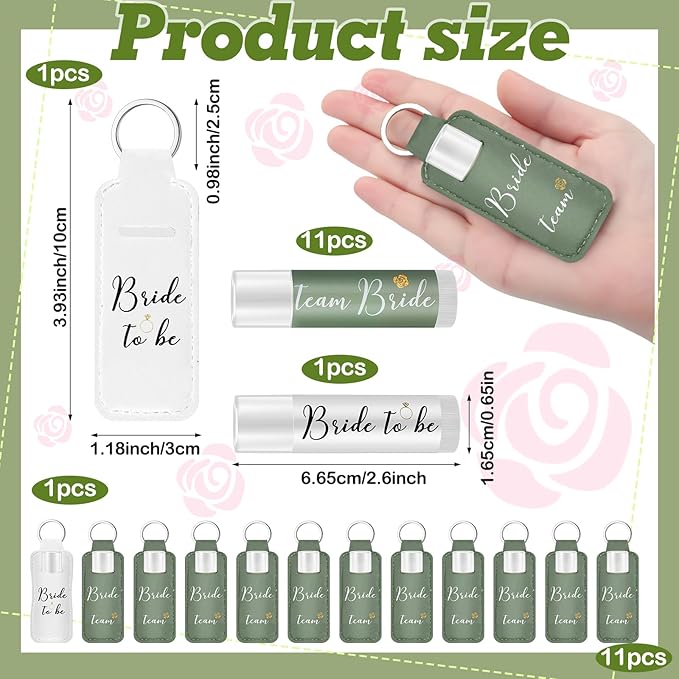 24 Pack Bachelorette Party Favor Lip Balm Set Team Bride Lip balm with Lipstick Holder Keychain Bride to be Lip balm Bridal Shower Proposal Gifts for Wedding Party Favors(White, Sage Green)