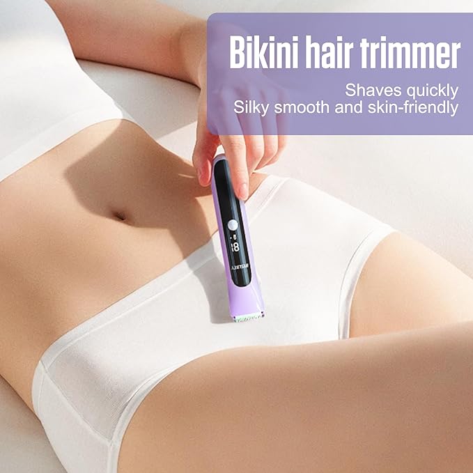 2 in 1 Bikini Trimmer for Women Dual Head Electric Shaver with LED Display,IPX7 Waterproof Wet & Dry, Painless Shaver for Underarm Leg Arm Body Face Private Area Purple