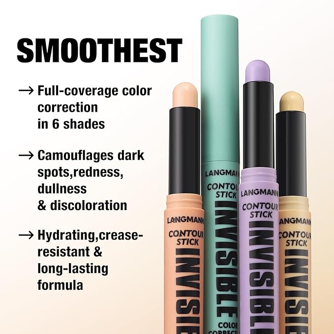 LANGMANNI Multi-Use Face Contour Stick,Highlighter & Concealer Stick, Combo Use For Correcting Color Balancing (#01+#02+#03+#04, 4 Count (Pack of 1))